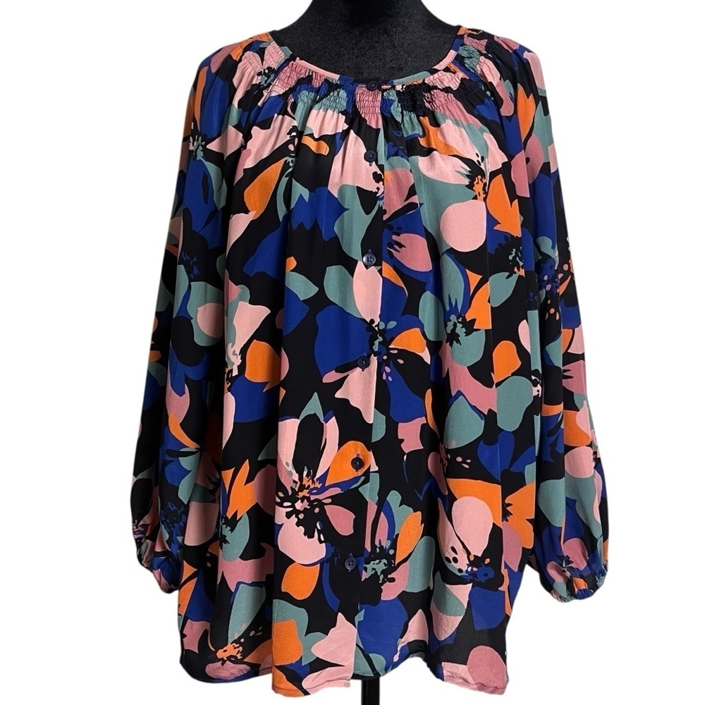 Tucker by Gaby Basora Silk Blouse – Abstract Floral Print, Size Large